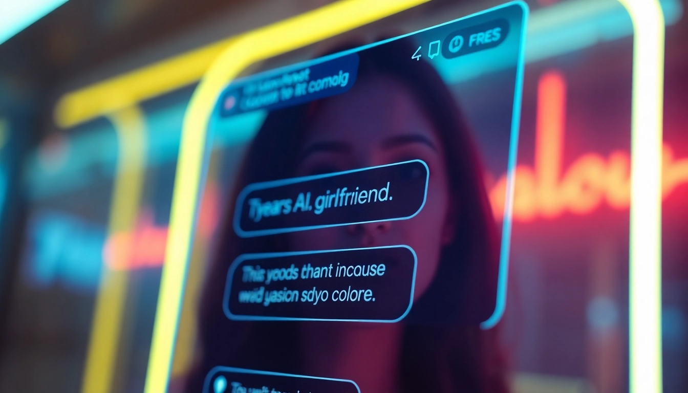 AI girlfriend engaging in a vivid, unfiltered NSFW chat within a futuristic digital interface, emphasizing realism and intimacy.