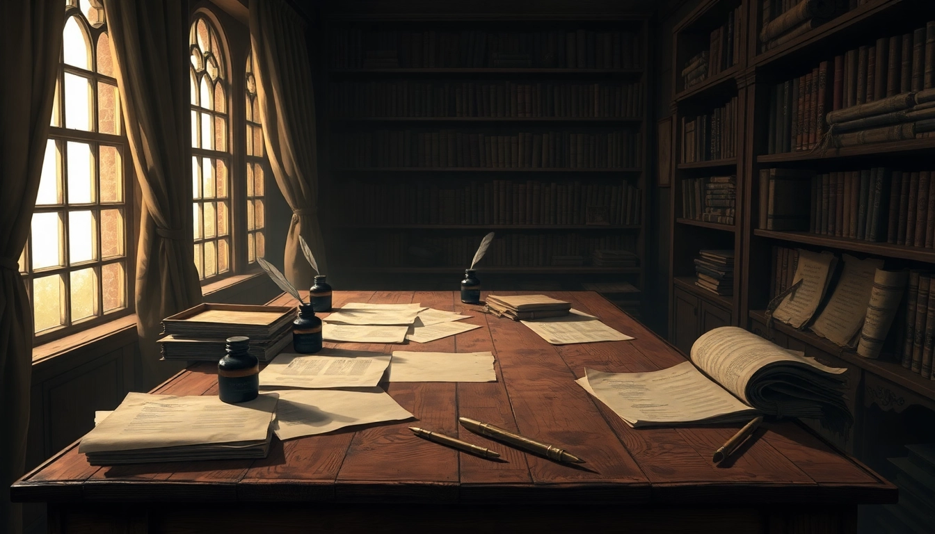 Vintage study room with old books and parchment, evoking historical intrigue and scholarly mystery.
