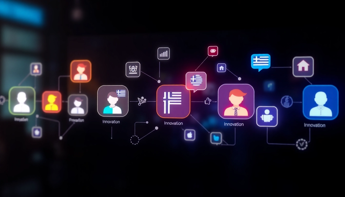 Engaged professionals using IIII chat platform for efficient communication in a vibrant office