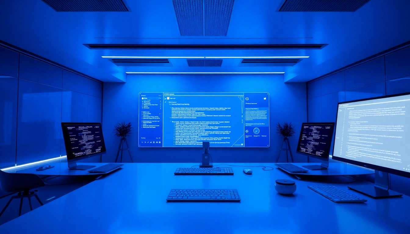 High-tech workspace showcasing AI text converter tools guiding users in creating natural human